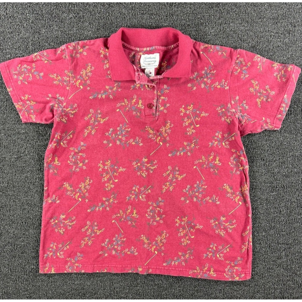 Vintage 90s Northern Treasures‎ Floral Golf Polo Shirt Women Medium Cottage